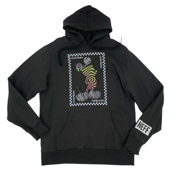 Disney Neff Collaboration Hoodie Adult Size M Black Big Logo Pullover Sweatshirt - Picture 1 of 10